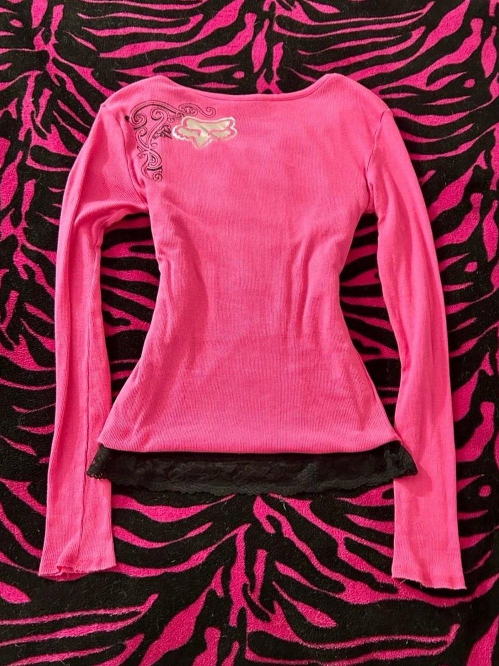 Grail Y2K Vintage 2000s Fox Racing Pink Thermal Henley - Picture 2 of 3